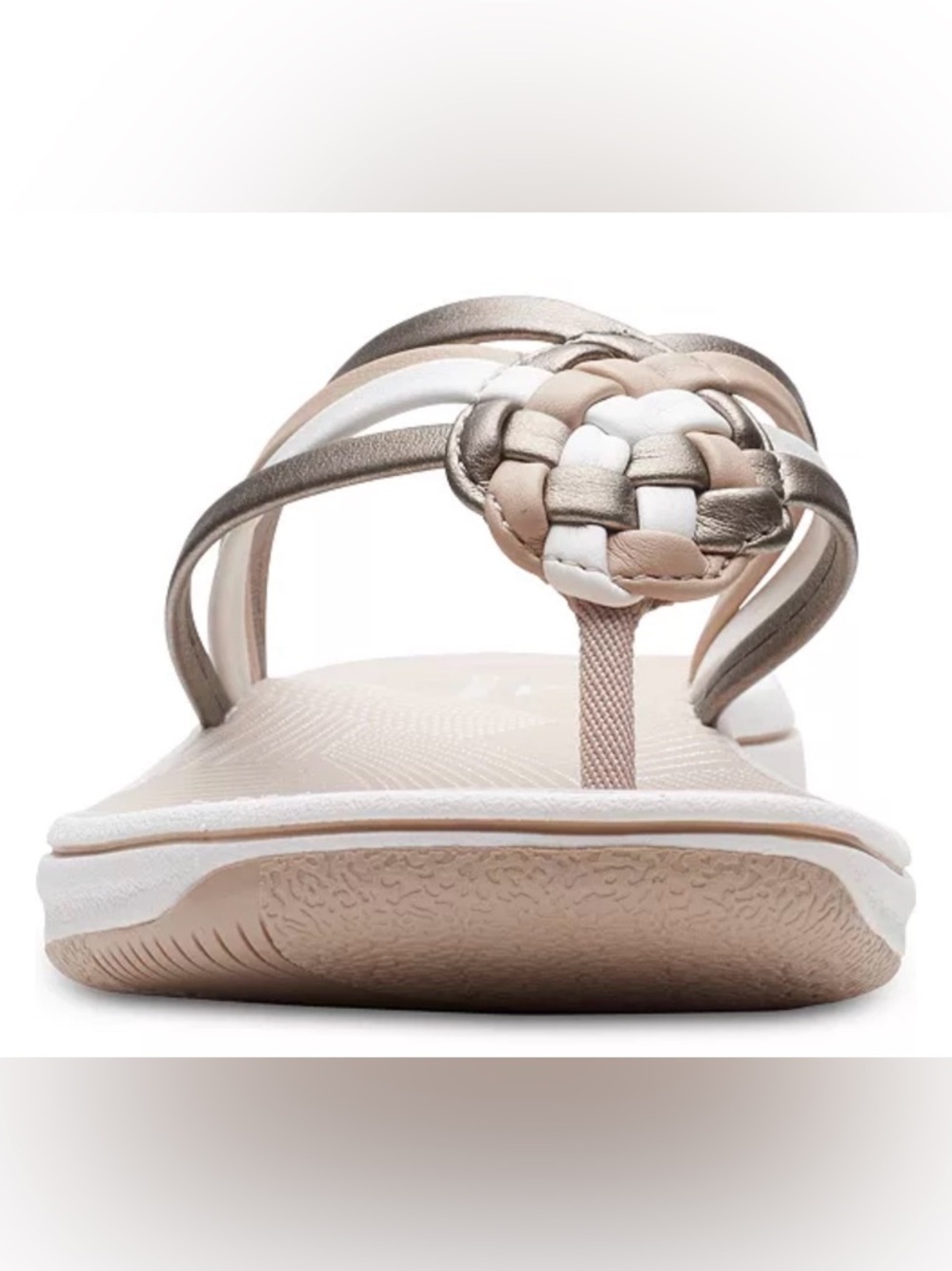 NWT Clarks Breeze Metallic Beige and White Braided Thong/flip-flop Sandals - Picture 5 of 8